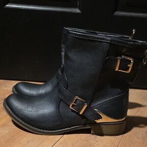 Mossimo Supply Co. Black Ankle Boots with Gold Accents
